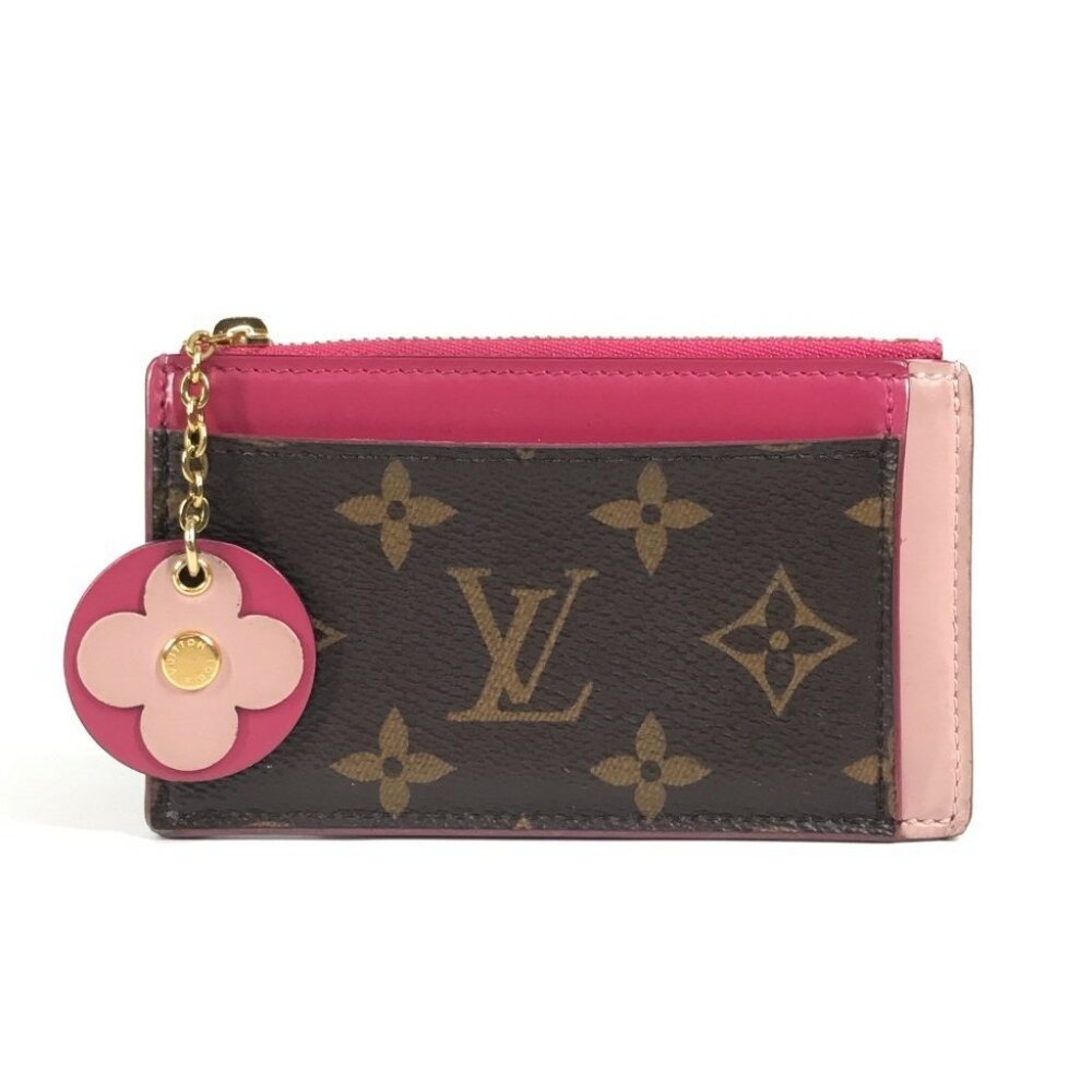 LOUIS VUITTON Monogram Porte Cartes-Zip Flower Charm Wallet coin purse